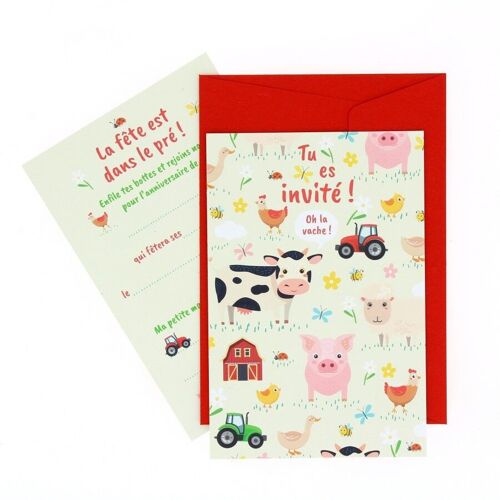 6 invitations eco-friendly Animaux de la ferme avec enveloppes