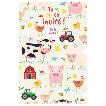 6 invitations eco-friendly Animaux de la ferme avec enveloppes 2