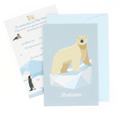 6 umweltfreundliche Einladungen Polartiere mit Umschlägen