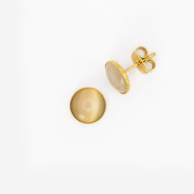 Pendientes de botón, baño de oro, blanco crema (265.11)