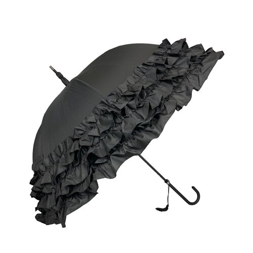 Black Triple Frill Classic Umbrella from the Soake Boutique Collection - BC3FBL