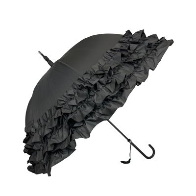 Parapluie classique noir à trois volants de la collection Soake Boutique - BC3FBL