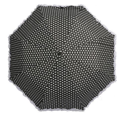 Polka with Frills and Sparkles Black folding umbrella by Soake - BCFPOLBL