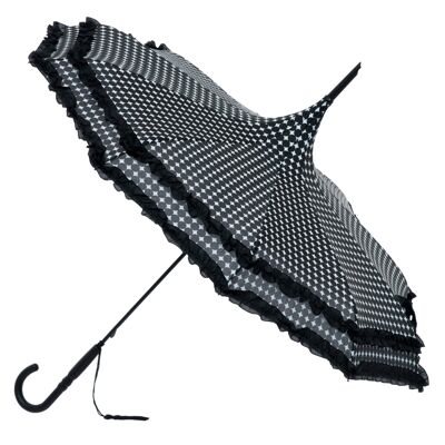 Polka Pagoda with Frill Umbrella in Black by Soake - BCSFPBL1