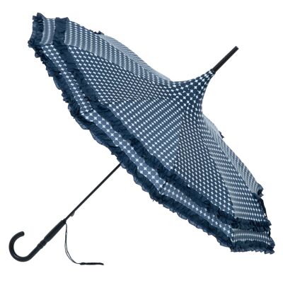 Polka Pagoda with Frill Umbrella in Navy by Soake - BCSFPN1