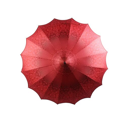 Boutique Patterned Pagoda Umbrella with Scalloped edge Red - BCSPATRED