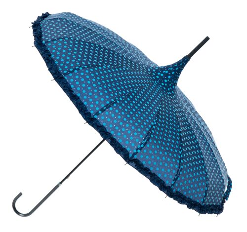 Polka with Frills and Sparkles Blue Pagoda umbrella by Soake - BCSPOLBLU