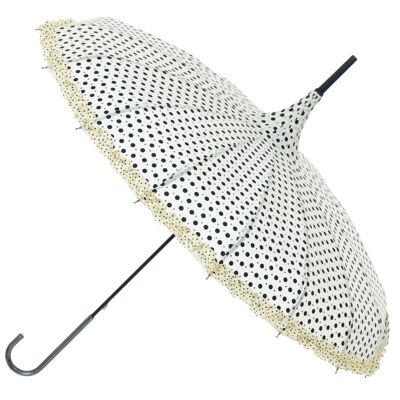 Polka with Frills and Sparkles Cream Pagoda umbrella by Soake - BCSPOLCR