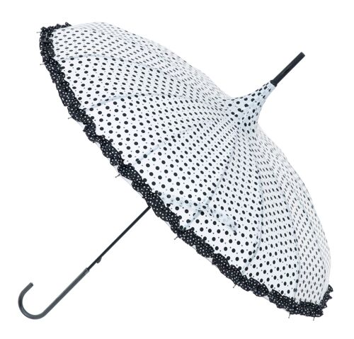 Polka with Frills and Sparkles White Pagoda umbrella by Soake - BCSPOLWH