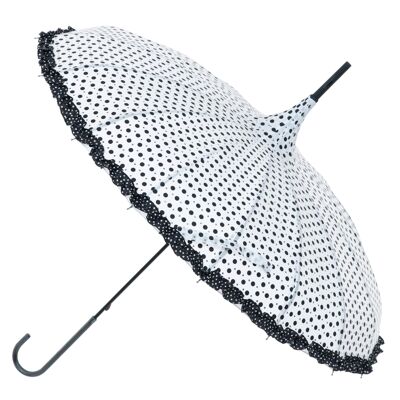 Polka with Frills and Sparkles White Pagoda umbrella by Soake - BCSPOLWH