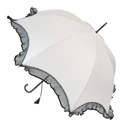 Scalloped with Lace trim walking stick style umbrella in White from Soake - BCSSCLWH