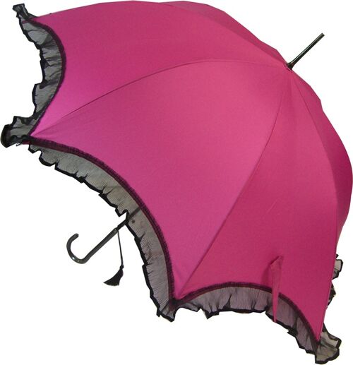 Scalloped with Lace trim walking stick style umbrella in Pink from Soake - BCSSCLP