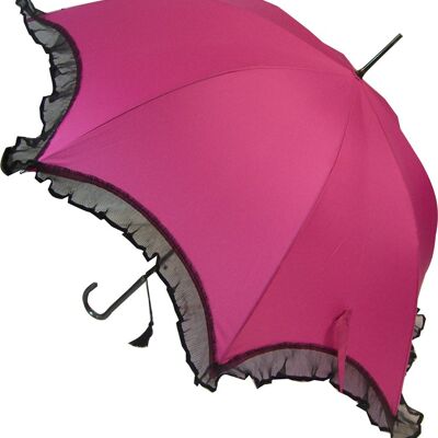 Paraguas estilo bastón festoneado con ribete de encaje en rosa de Soake - BCSSCLP