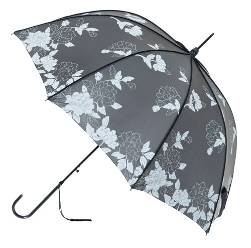 Boutique Vintage print Charcoal and White Leaves Stick Umbrella - BCSVCH1