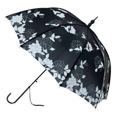 Boutique Parapluie bâton Feuilles noires et blanches à imprimé vintage - BCSVBL1