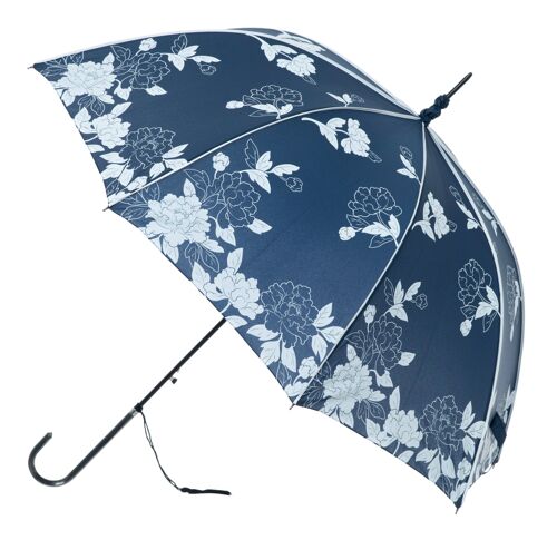 Boutique Vintage print Navy and White Leaves Stick Umbrella - BCSVN1