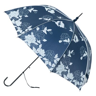 Boutique Parapluie bâton Feuilles marine et blanches à imprimé vintage - BCSVN1