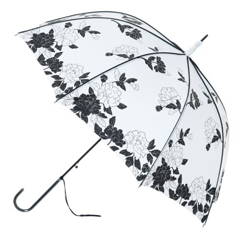 Boutique Vintage print White and Black Leaves Stick Umbrella - BCSVWH1