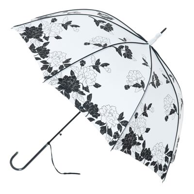 Boutique Parapluie bâton feuilles blanches et noires à imprimé vintage - BCSVWH1