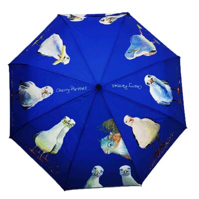 Paraguas compacto azul con diseño de gaviotas de 8 paneles Cherry Parsons - CPF8SDB