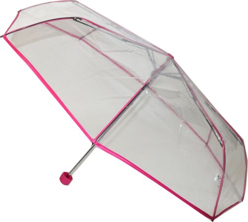Everyday Folding Clear Umbrella with Deep Pink band from the Soake umbrella collection - EDFCP