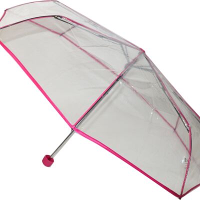 Everyday Folding Clear Umbrella mit tiefrosa Band aus der Soake-Regenschirmkollektion - EDFCP