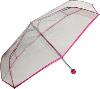 Parapluie transparent pliant de tous les jours avec bande rose foncé de la collection de parapluies Soake - EDFCP 2