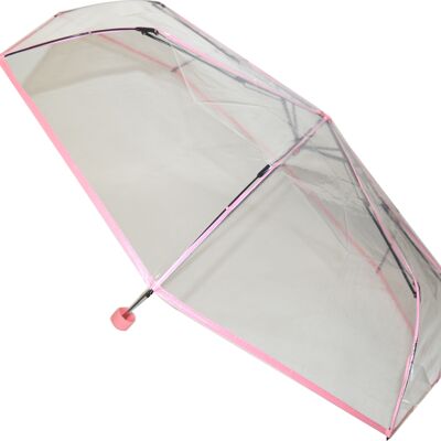 Everyday Folding Clear Umbrella with Pale Pink band from the Soake umbrella collection - EDFCPP