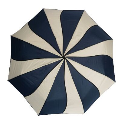 Ombrello pieghevole a spirale blu navy e crema della collezione Soake - EDFSWNC