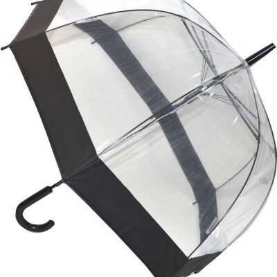 Parapluie dôme transparent de style bâton de marche de tous les jours avec bande noire de la collection Soake - EDSCDB