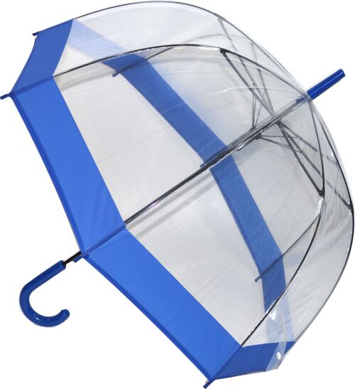 Everyday walking stick style Clear Dome Umbrella with Blue band from the Soake collection - EDSCDBB