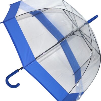Everyday walking stick style Clear Dome Umbrella with Blue band from the Soake collection - EDSCDBB