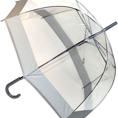 Paraguas de cúpula transparente estilo bastón para uso diario con banda gris de la colección Soake - EDSCDG