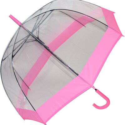 Ombrello a cupola trasparente stile bastone da passeggio per tutti i giorni con fascia rosa della collezione Soake - EDSCDP