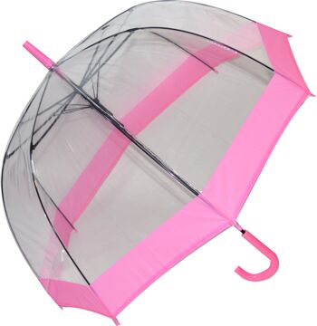 Parapluie dôme transparent de style canne de tous les jours avec bande rose de la collection Soake - EDSCDP 1