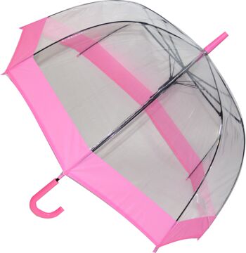 Parapluie dôme transparent de style canne de tous les jours avec bande rose de la collection Soake - EDSCDP 2