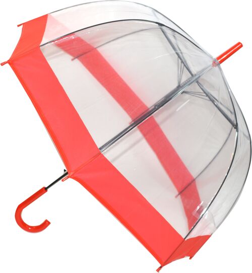 Everyday walking stick style Clear Dome Umbrella with Red band from the Soake collection - EDSCDR