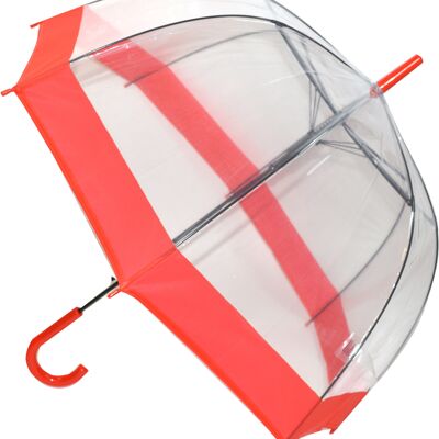 Ombrello a cupola trasparente stile bastone da passeggio per tutti i giorni con fascia rossa della collezione Soake - EDSCDR