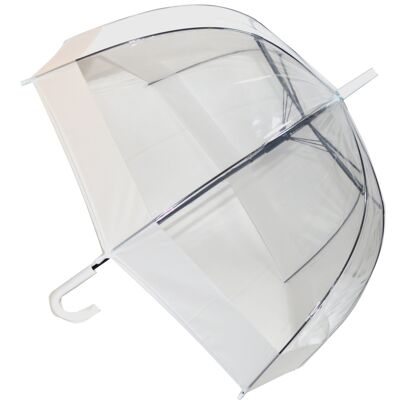 Ombrello a cupola trasparente in stile bastone da passeggio per tutti i giorni con fascia bianca della collezione Soake - EDSCDW