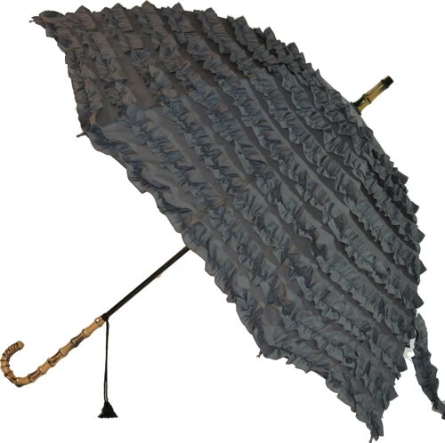 Grey coloured Fifi Frilly walking stick style umbrella - FIFGR