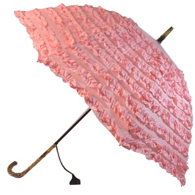 Pink coloured Fifi Frilly walking stick style umbrella - FIFPIN