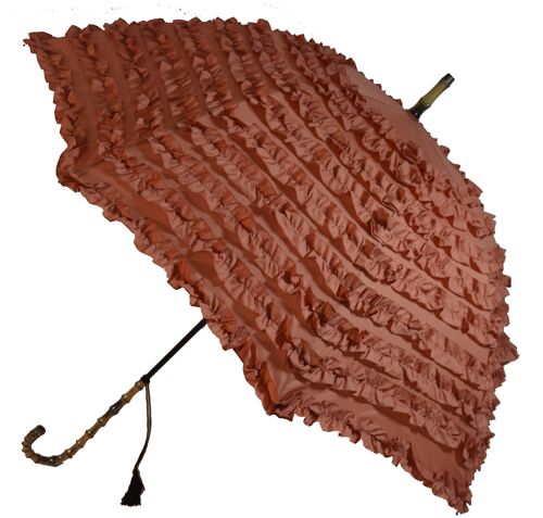 Rust coloured Fifi Frilly walking stick style umbrella - FIFRU