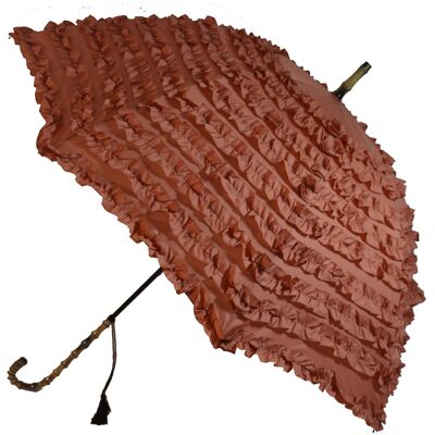 Rust coloured Fifi Frilly walking stick style umbrella - FIFRU