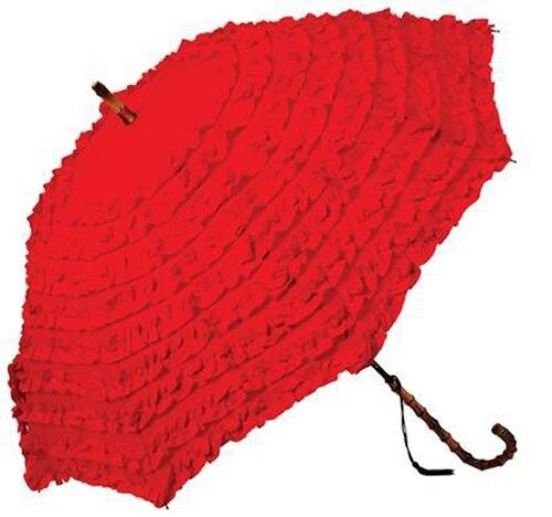 Red coloured Fifi Frilly walking stick style umbrella - FIFRED
