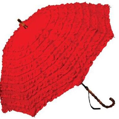 Red coloured Fifi Frilly walking stick style umbrella - FIFRED