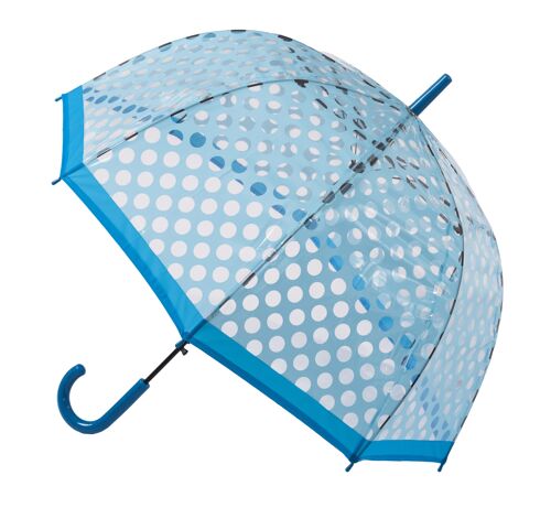 Clear Dome Stick Umbrella with Light Blue polka dots from the Soake Collection - POESBB