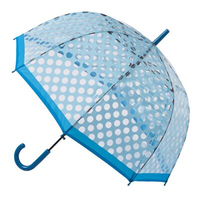 Clear Dome Stick Umbrella with Light Blue polka dots from the Soake Collection - POESBB