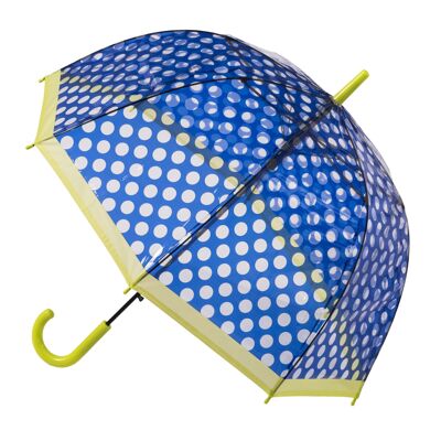 Clear Dome Stick Umbrella with Dark Blue polka dots from the Soake Collection - POESBG