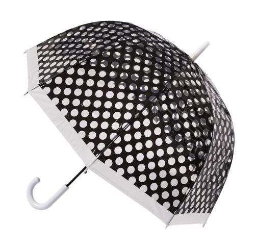 Clear Dome Stick Umbrella with Black polka dots from the Soake Collection - POESBW