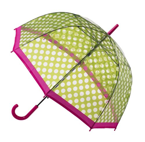 Clear Dome Stick Umbrella with Green polka dots from the Soake Collection - POESGP